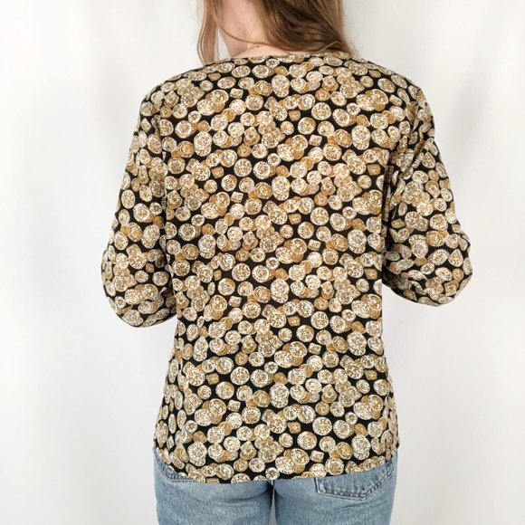 Stunning Vintage Oversized Archaeology Ancient Coin Print Button Up Blouse Shirt - Picture 5 of 6